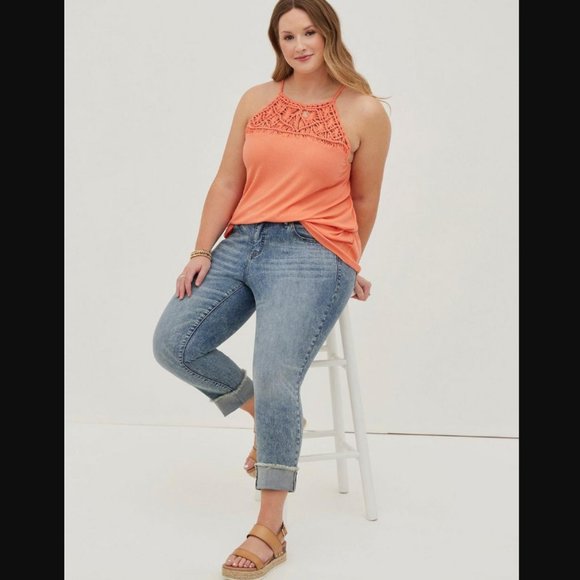 torrid Tops - NWOT, CUTE** -  Torrid Orange Crochet Knit High Neck Tank Top | OFFERS WELCOME!